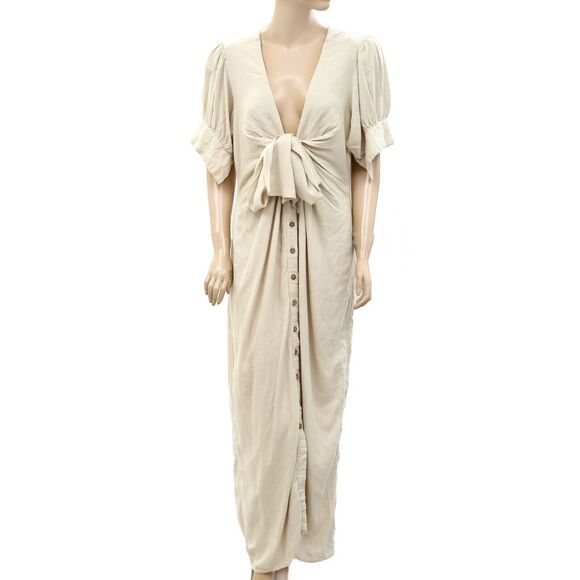 Free People Free-est Vintage Summer Midi Dress Buttondown Stone Cold XS 263185 - Picture 3 of 7
